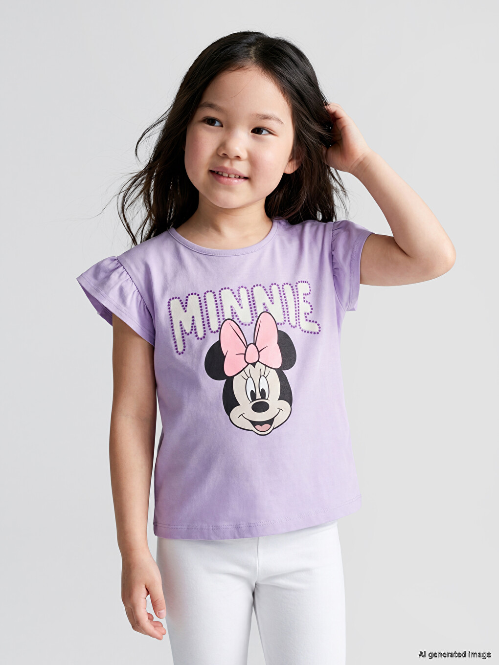 Tricou cu guler rotund imprimat Minnie Mouse pentru fete