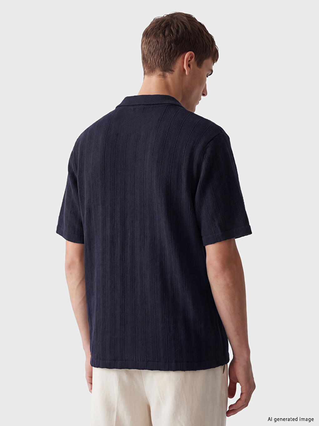 Lacivert Regular Fit Armürlü Erkek Gömlek-3