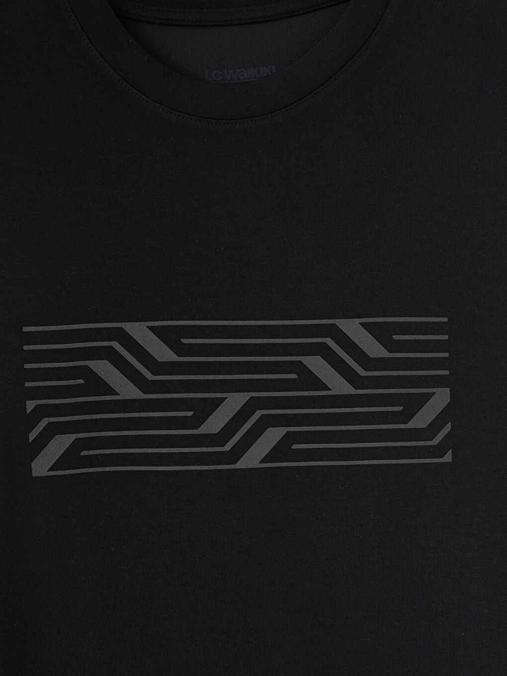 Siyah Bisiklet Yaka Baskılı Erkek Tişört-2