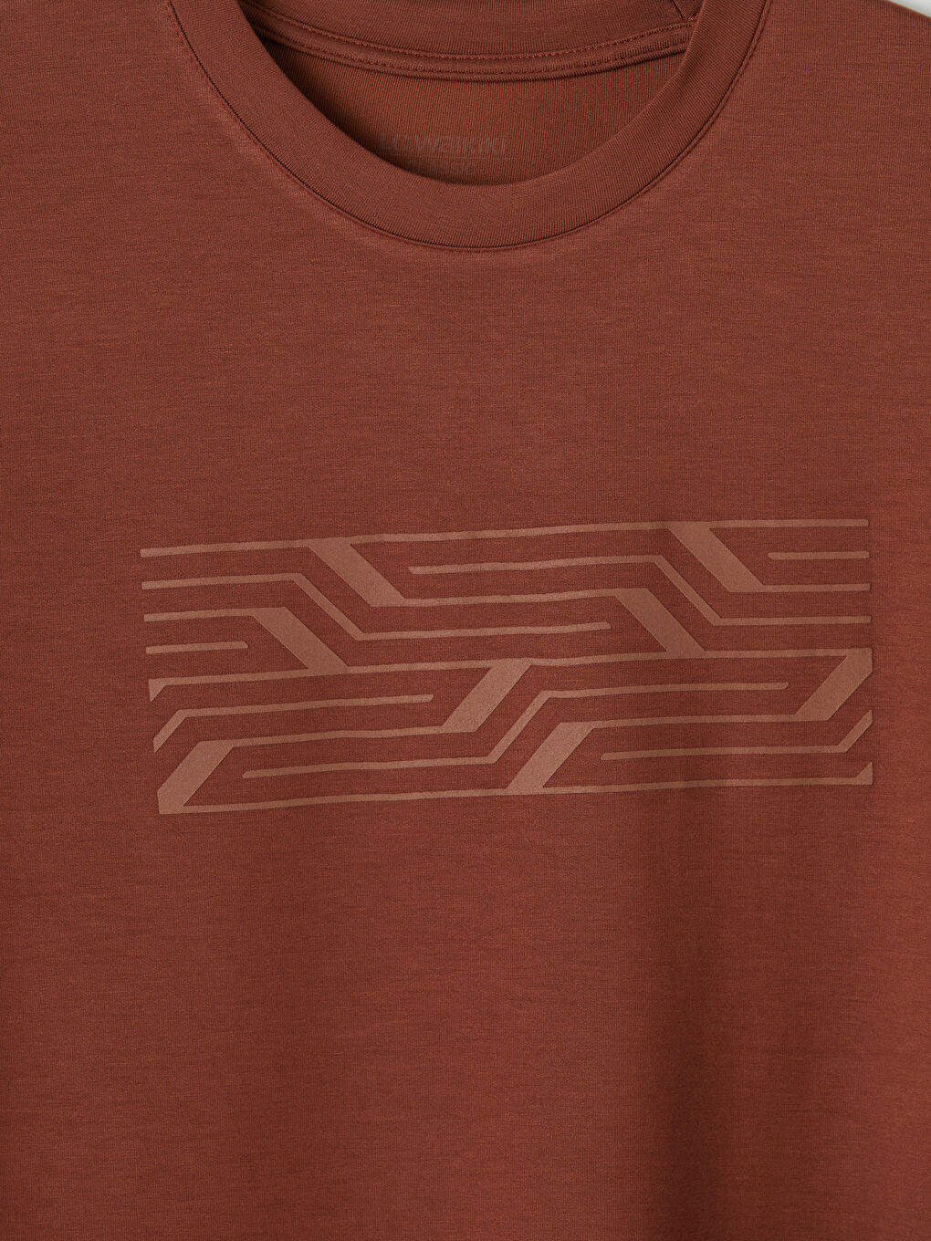 Kahverengi Bisiklet Yaka Baskılı Erkek Tişört-2