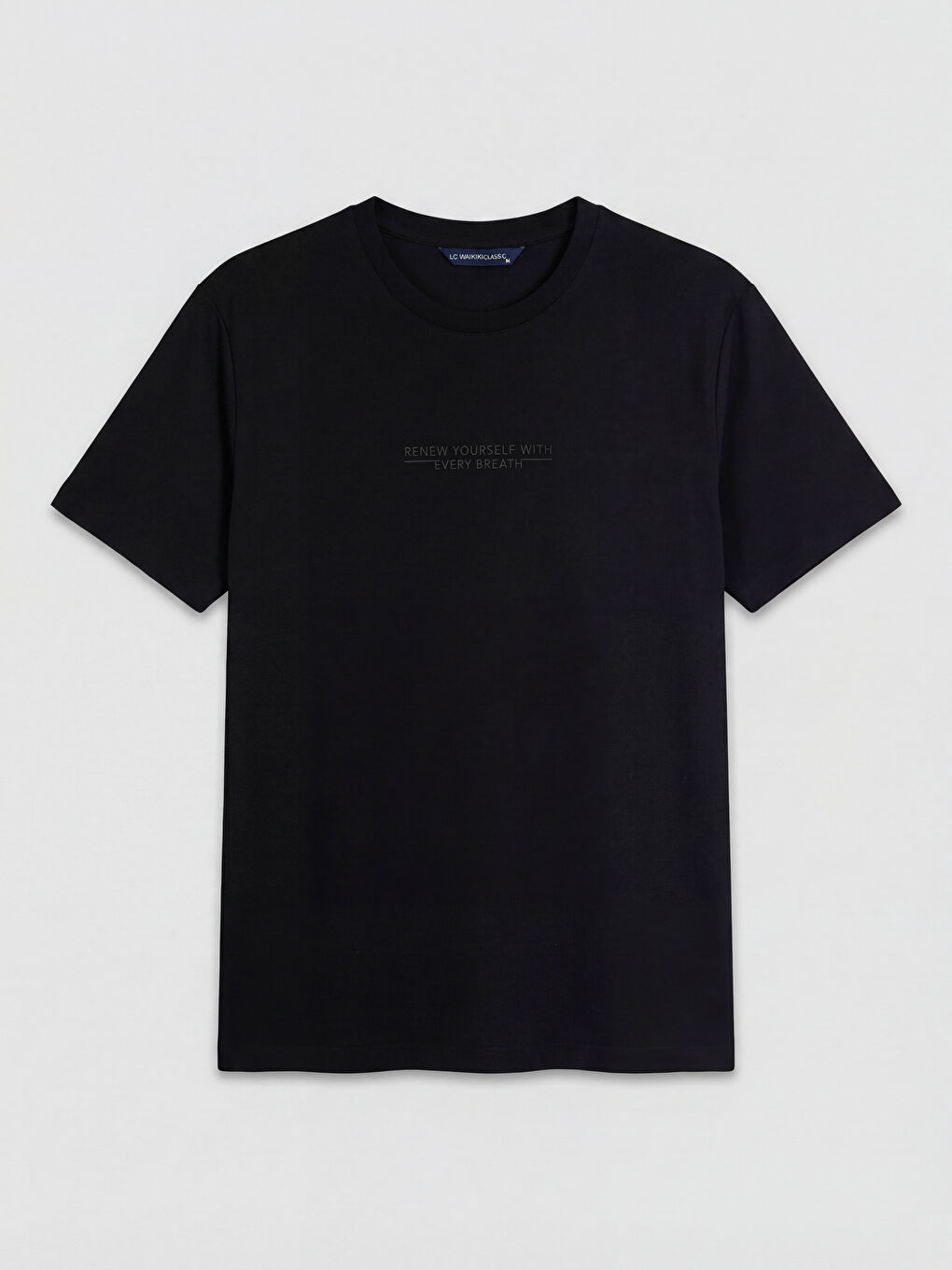 Siyah Bisiklet Yaka Baskılı Erkek Penye Tişört