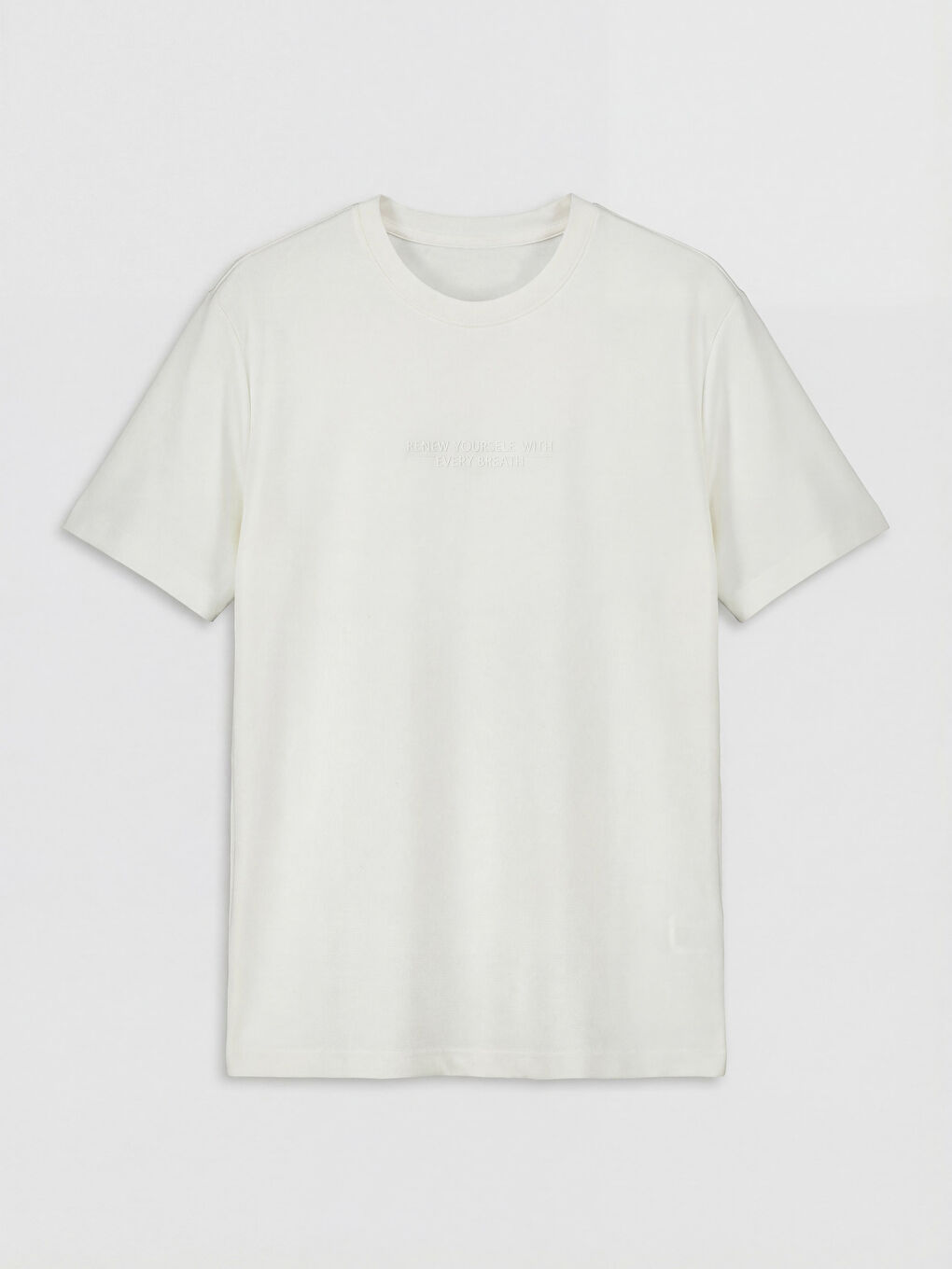 Ekru Bisiklet Yaka Baskılı Erkek Penye Tişört