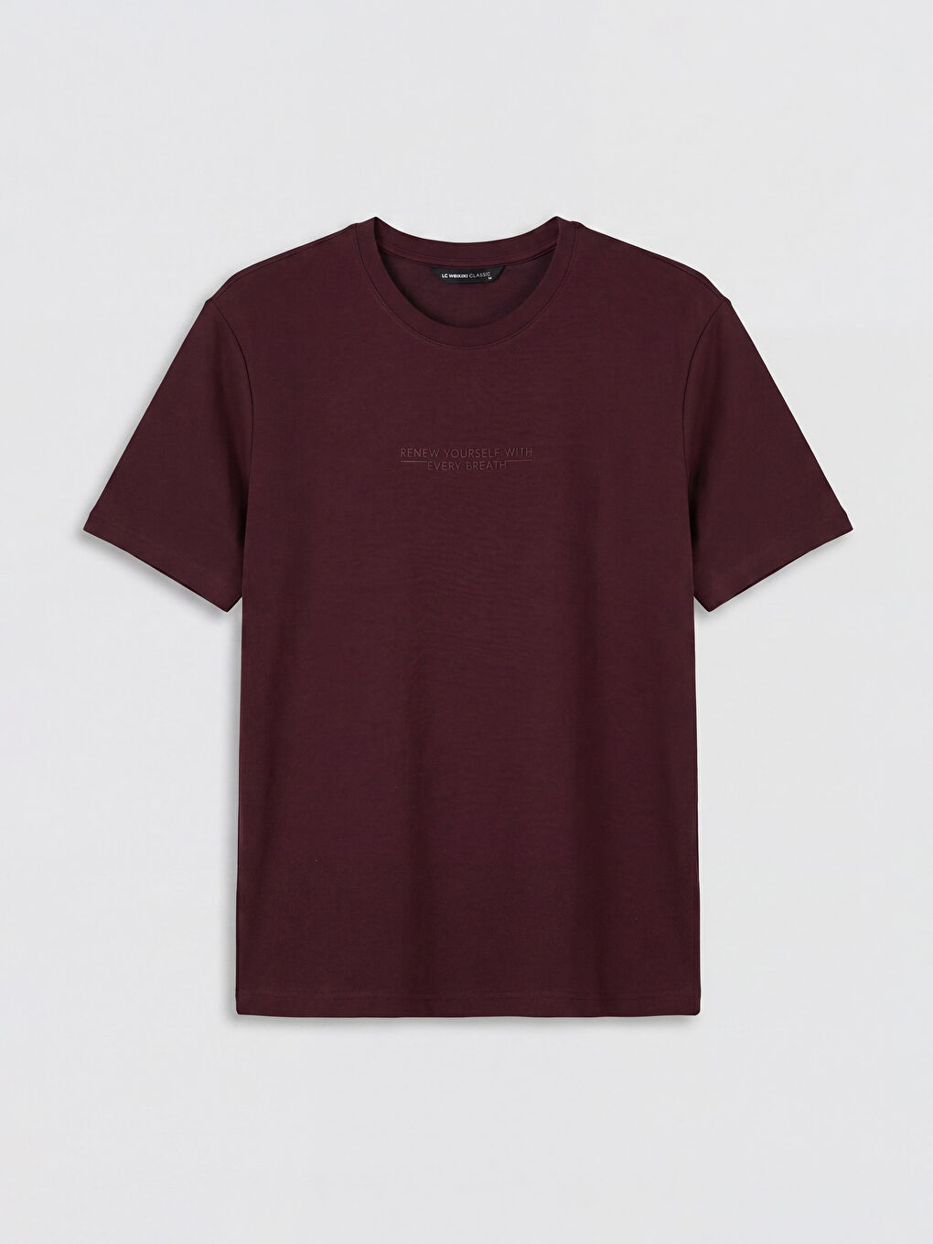 Bordo Bisiklet Yaka Baskılı Erkek Penye Tişört