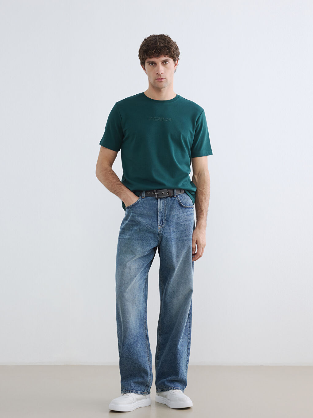 Yeşil Bisiklet Yaka Baskılı Erkek Dry Touch Tişört-1