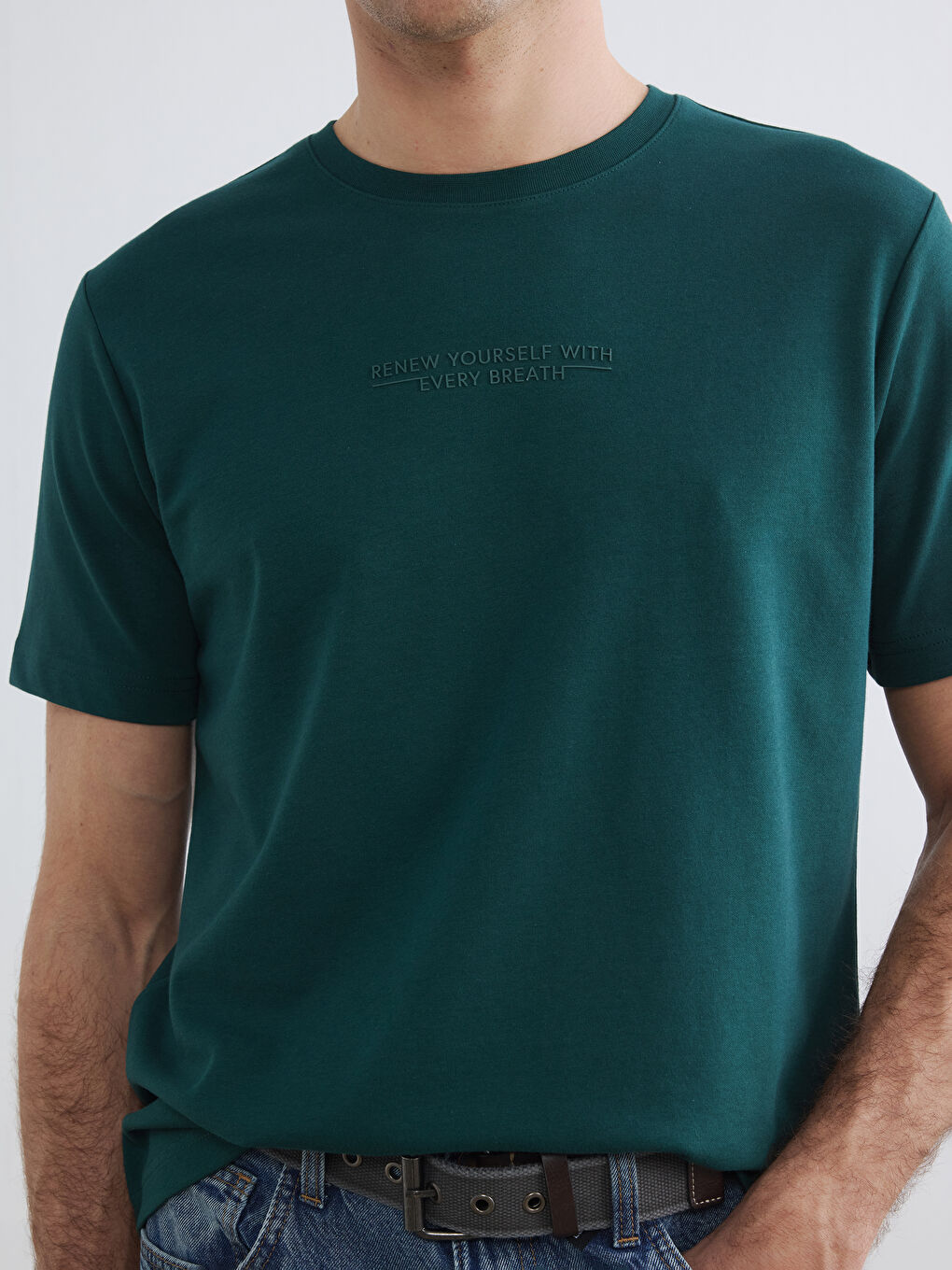 Yeşil Bisiklet Yaka Baskılı Erkek Dry Touch Tişört-2