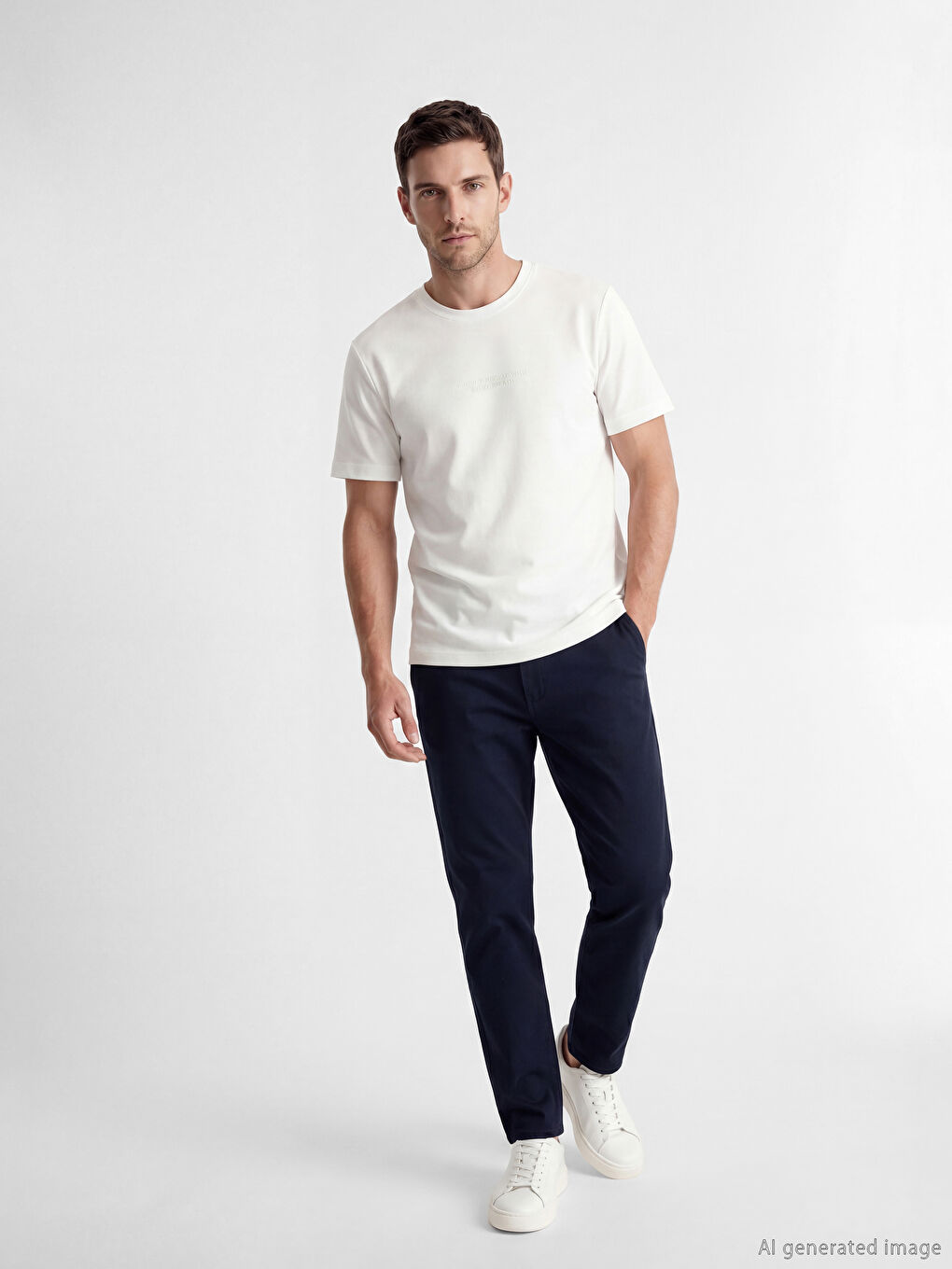 Beyaz Bisiklet Yaka Baskılı Erkek Dry Touch Tişört-1