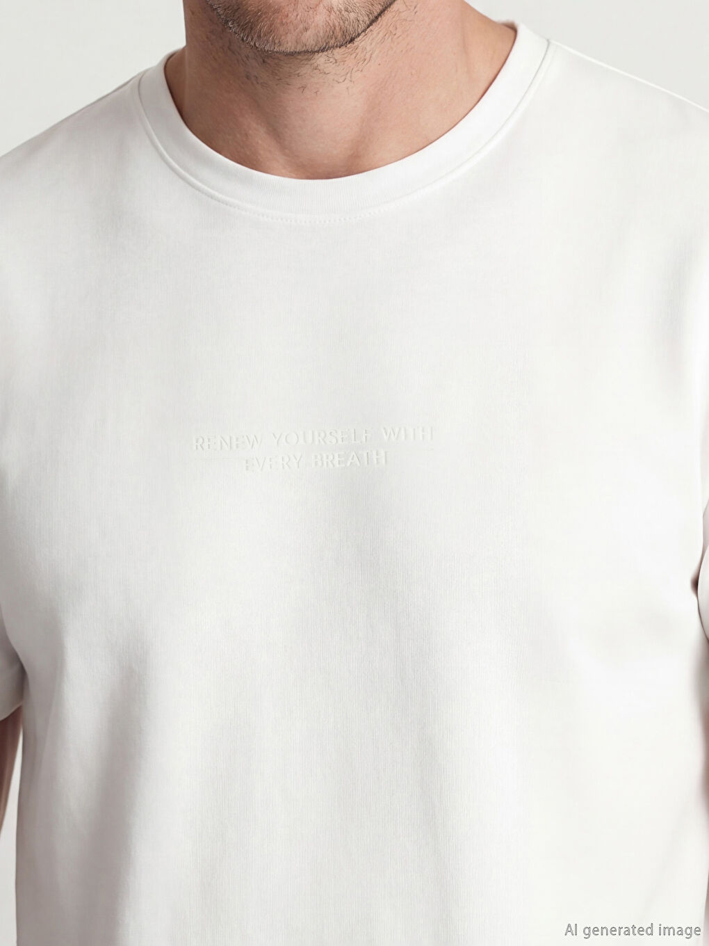 Beyaz Bisiklet Yaka Baskılı Erkek Dry Touch Tişört-2