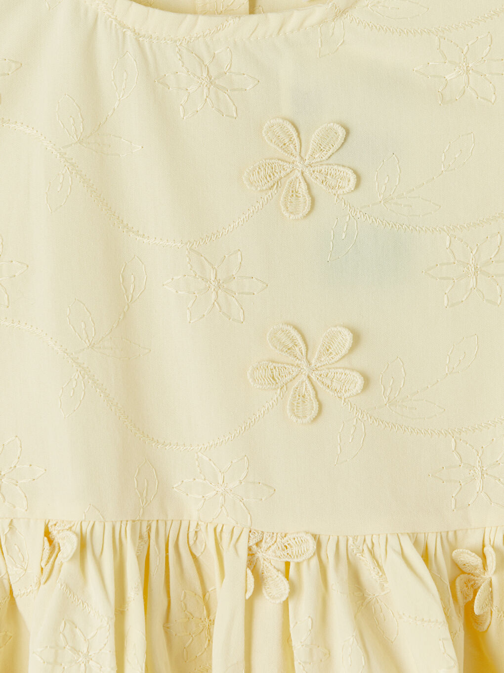 Sarı Bisiklet Yaka Çiçek Nakışlı Kız Çocuk Saten Elbise-2