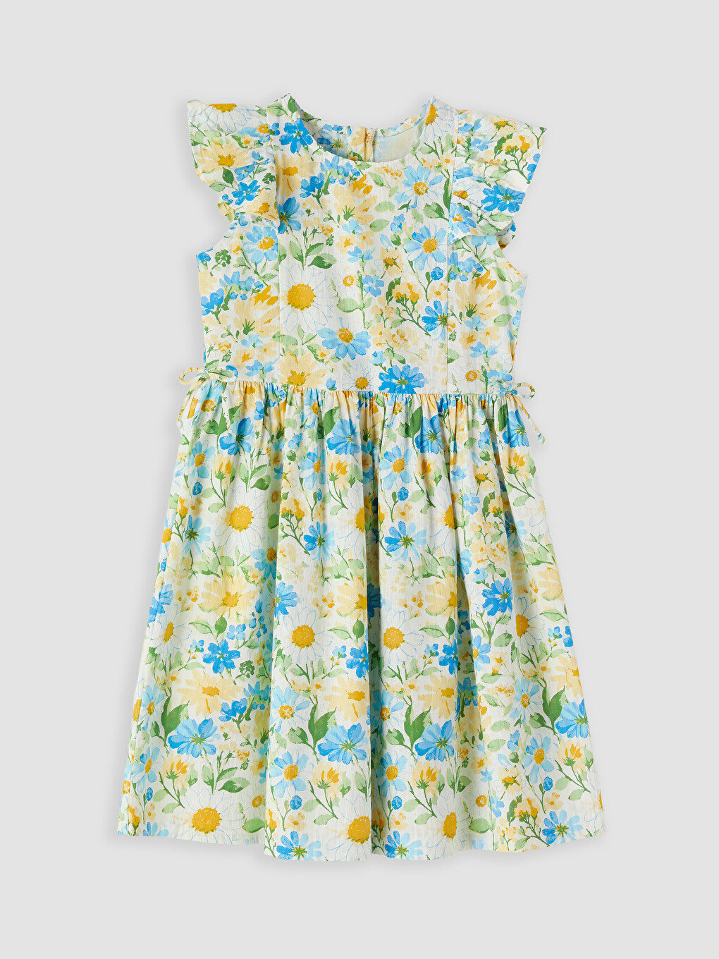Ruffled Crew Neck Floral Girls' Dress