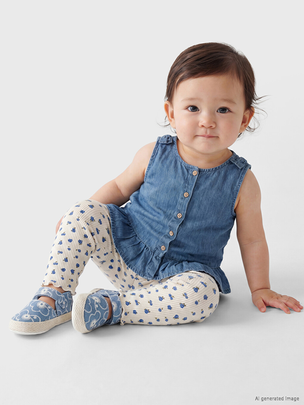 Floral Patterned Baby Girls' Blouse And Leggings Set-1