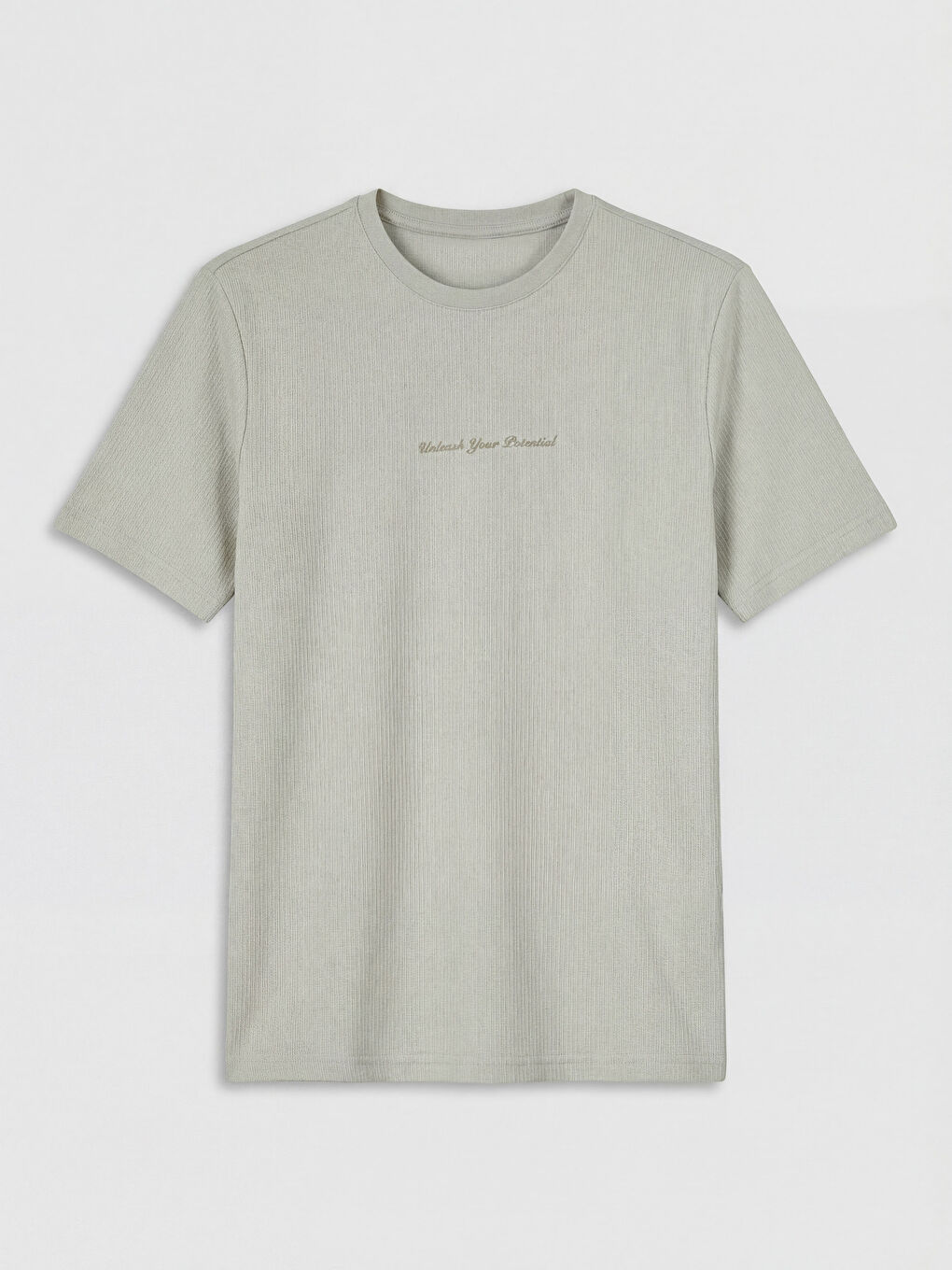 Gri Bisiklet Yaka Nakışlı Fitilli Erkek Tişört