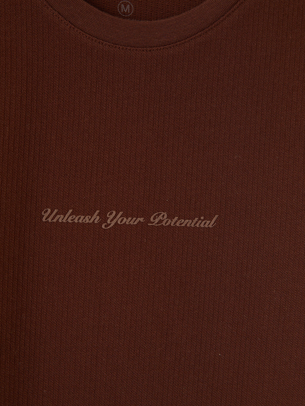 Kahverengi Bisiklet Yaka Nakışlı Fitilli Erkek Tişört-2