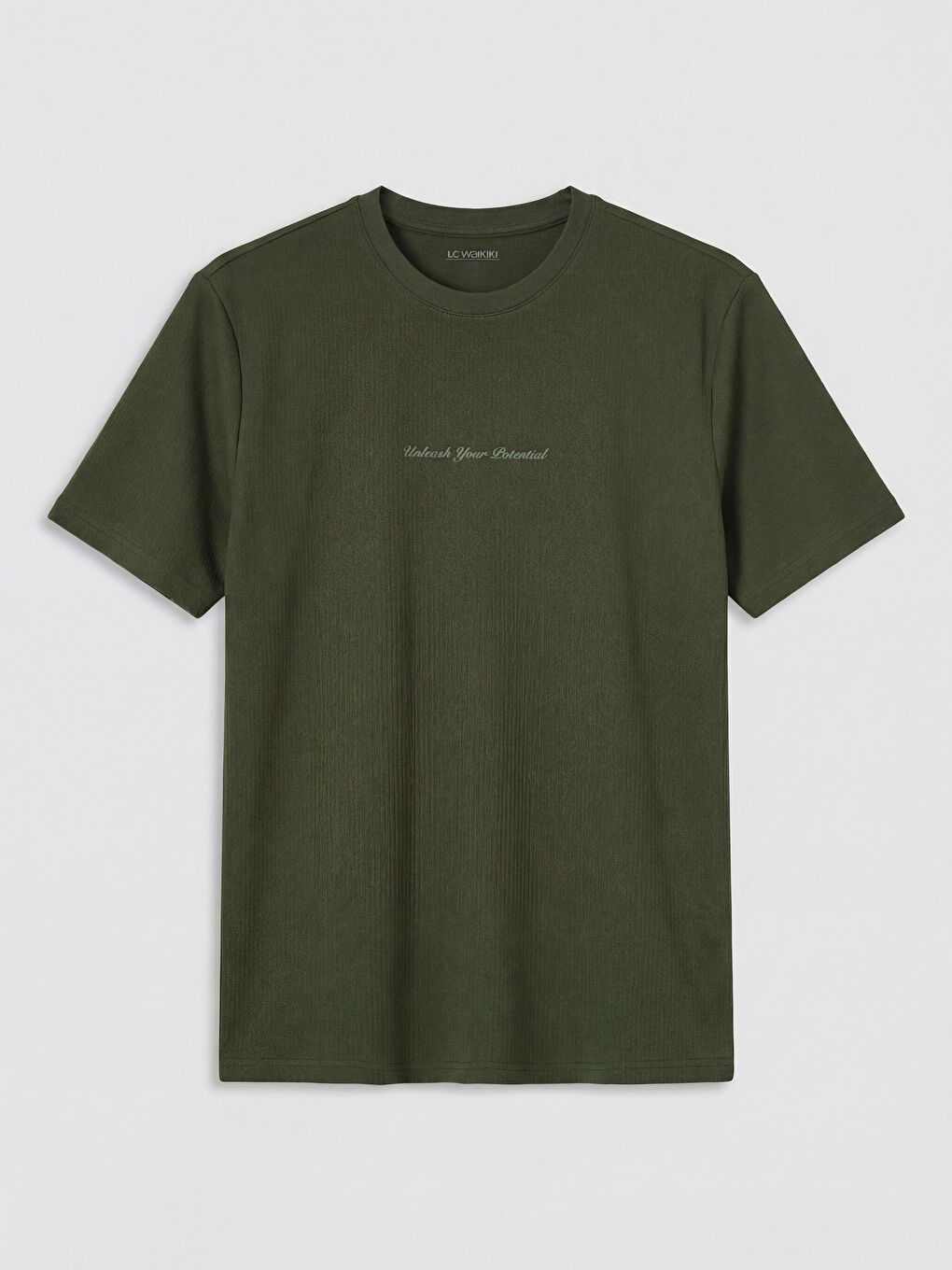 Yeşil Bisiklet Yaka Nakışlı Fitilli Erkek Tişört