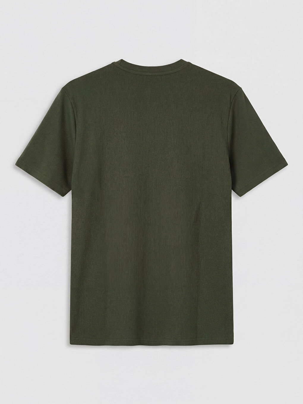 Yeşil Bisiklet Yaka Nakışlı Fitilli Erkek Tişört-1