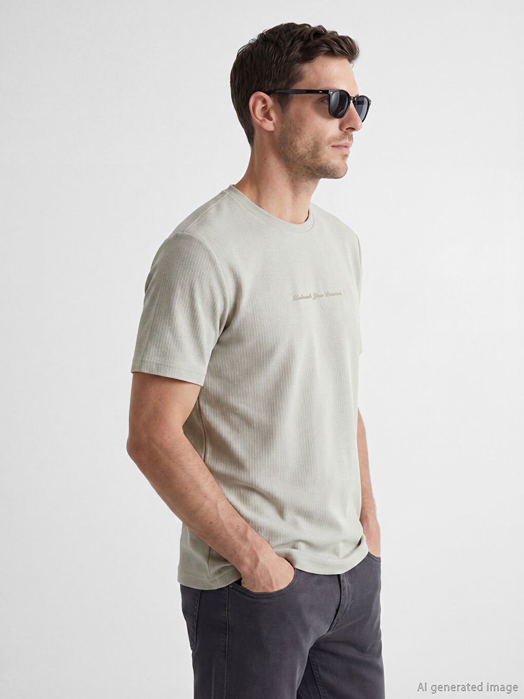 Muška rebrasta majica sa vezom okruglog izreza