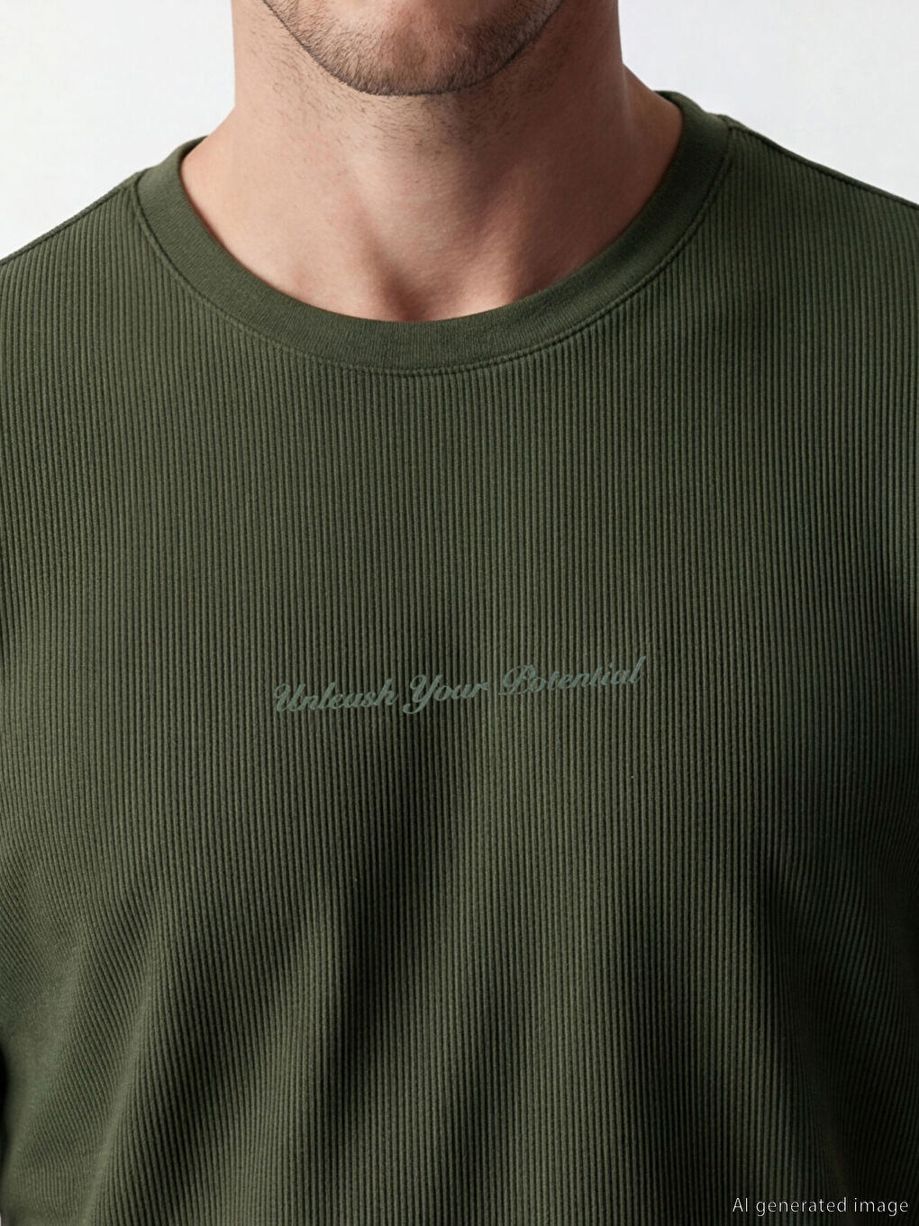 Crew Neck Embroidered Ribbed Men's T-Shirt-2