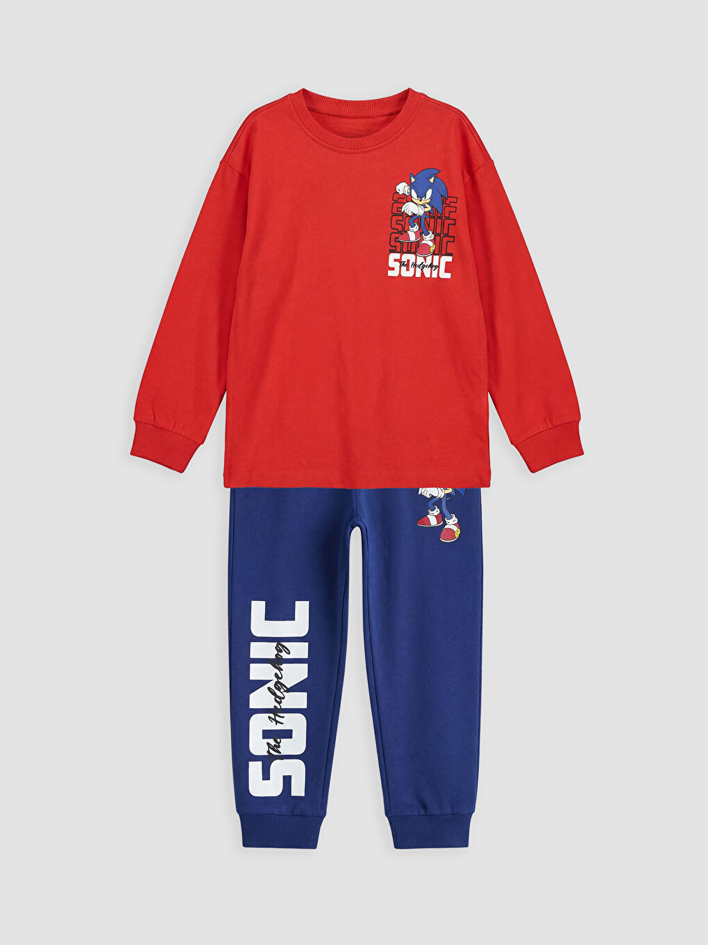 Kırmızı Sonic Baskılı Erkek Çocuk Tişört ve Pantolon