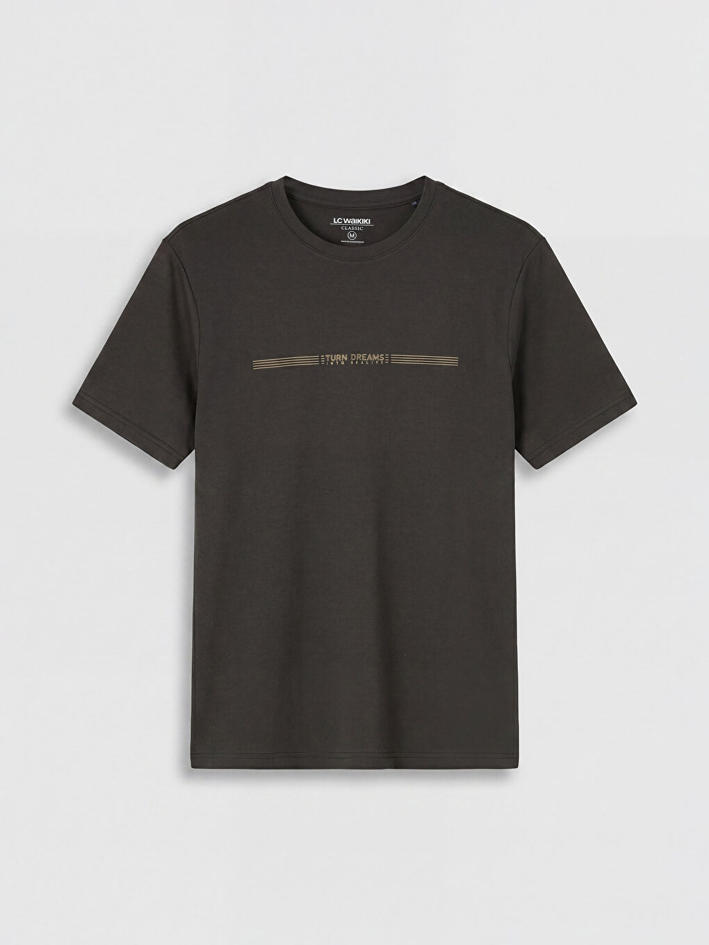 Haki Bisiklet Yaka Baskılı Penye Erkek Tişört