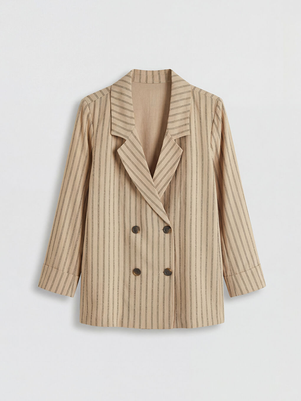 Kahverengi Kruvaze Yaka Çizgili Kadın Blazer Ceket