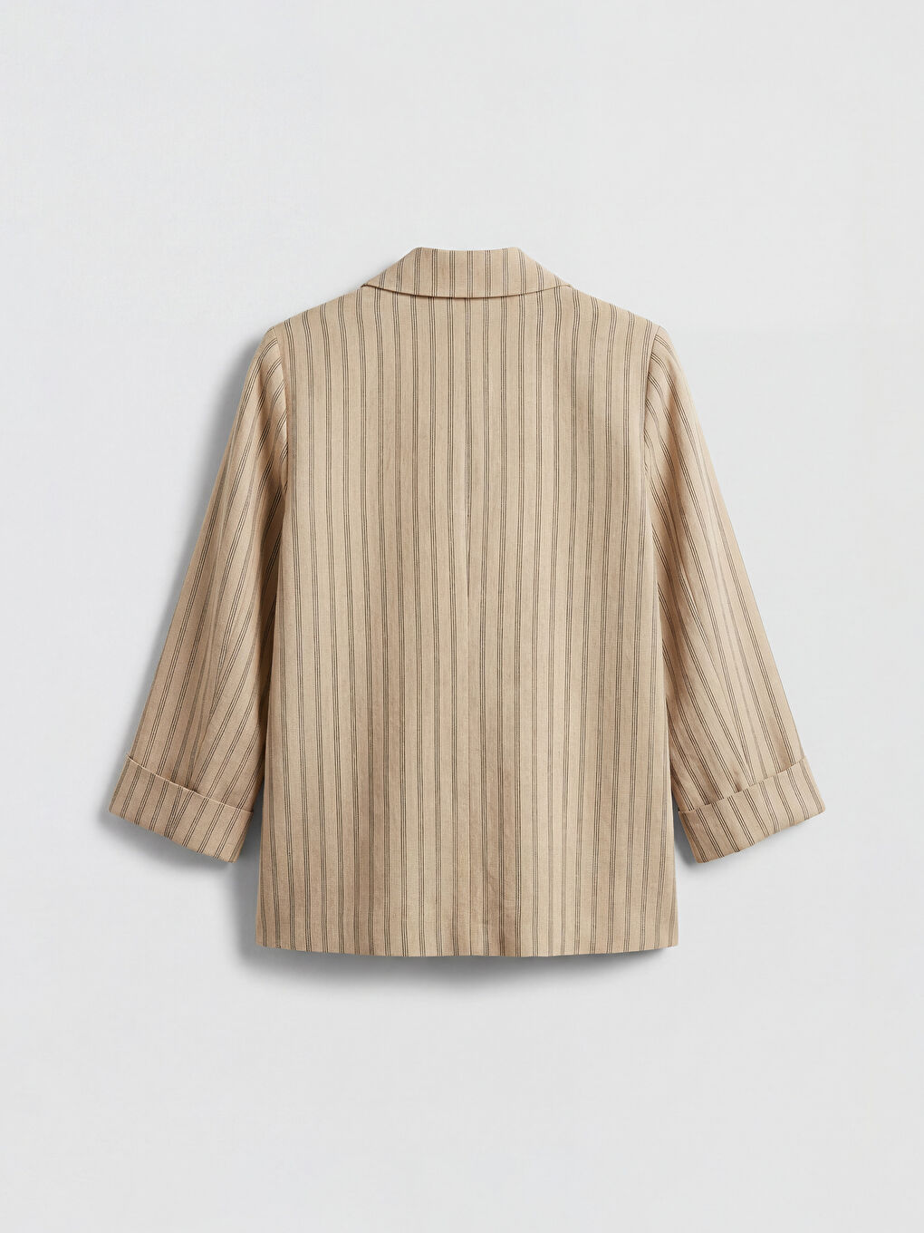 Kahverengi Kruvaze Yaka Çizgili Kadın Blazer Ceket-1