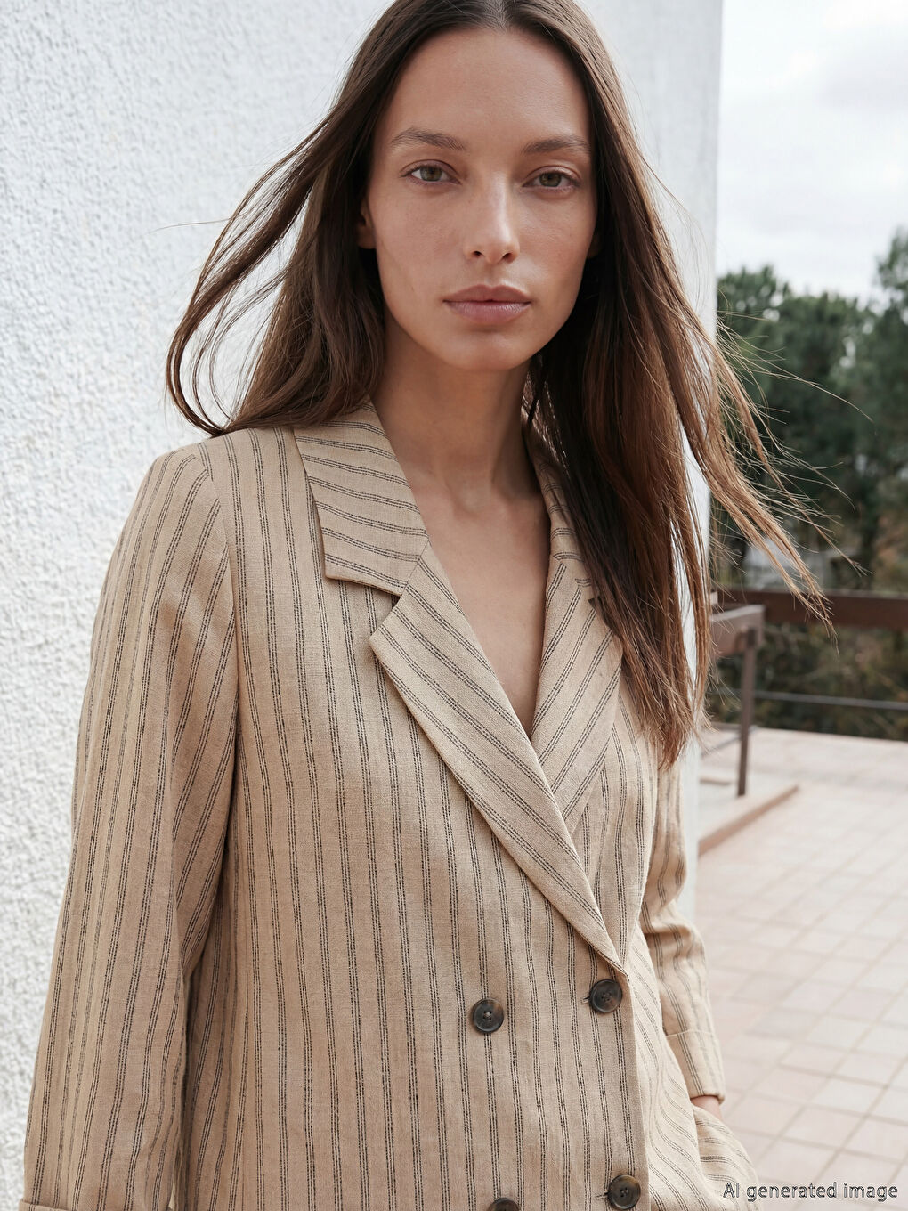 Sacou Blazer Femei Vărgat cu Guler Dublu Piept