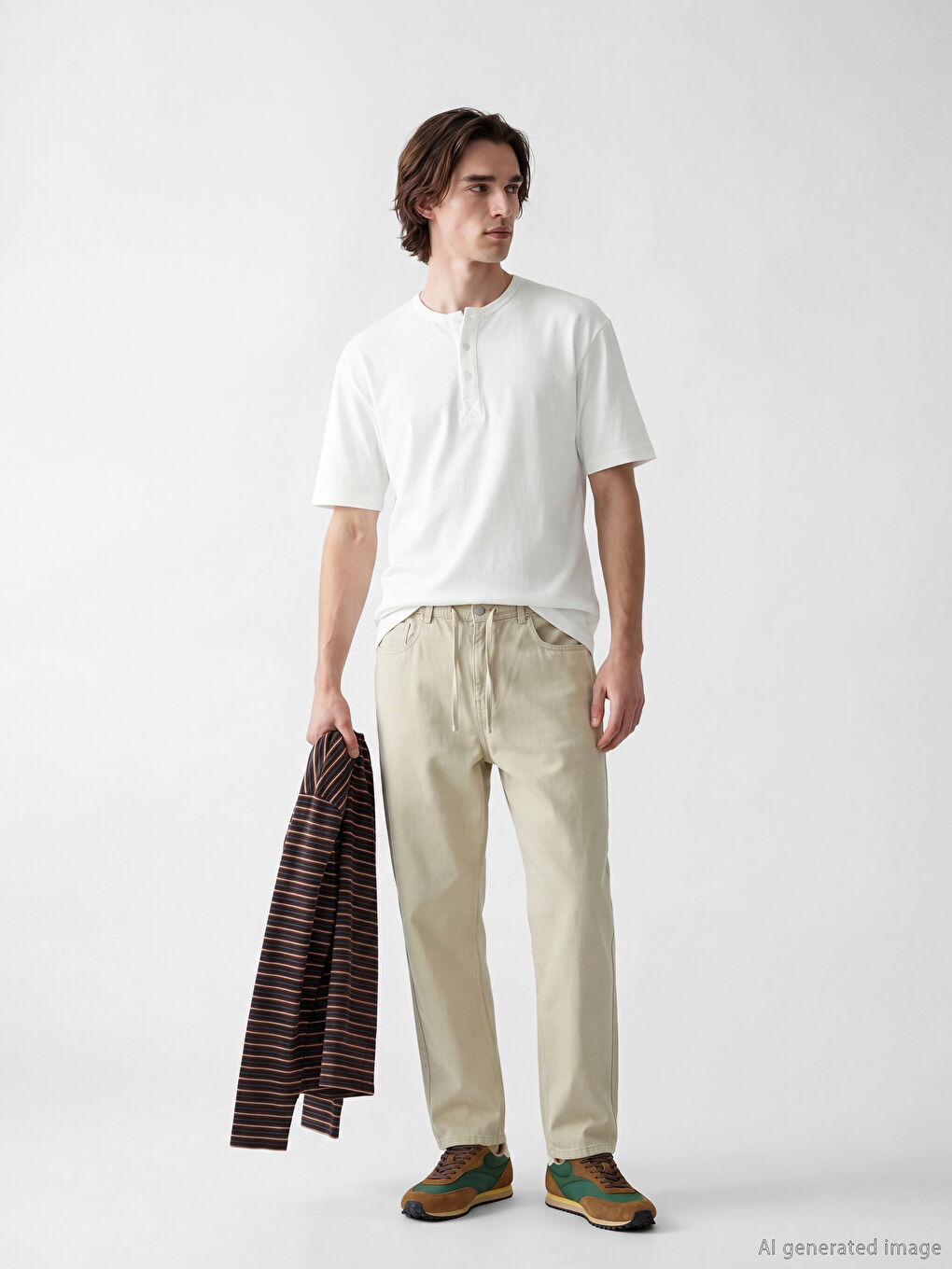 Beyaz Bisiklet Yaka Erkek Tişört-1