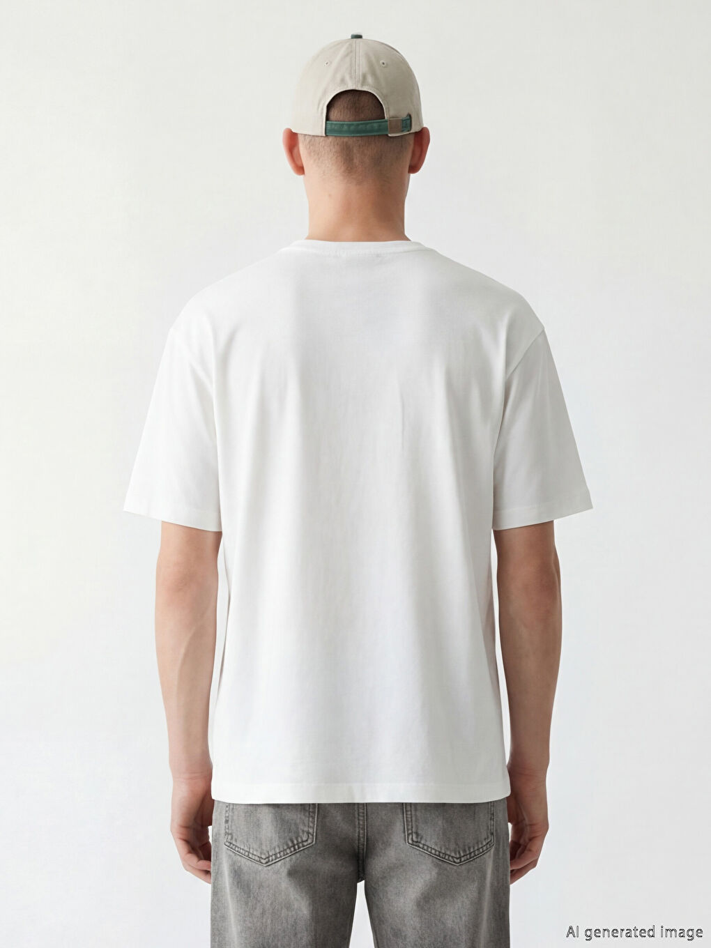 Beyaz Bisiklet Yaka Erkek Tişört-3