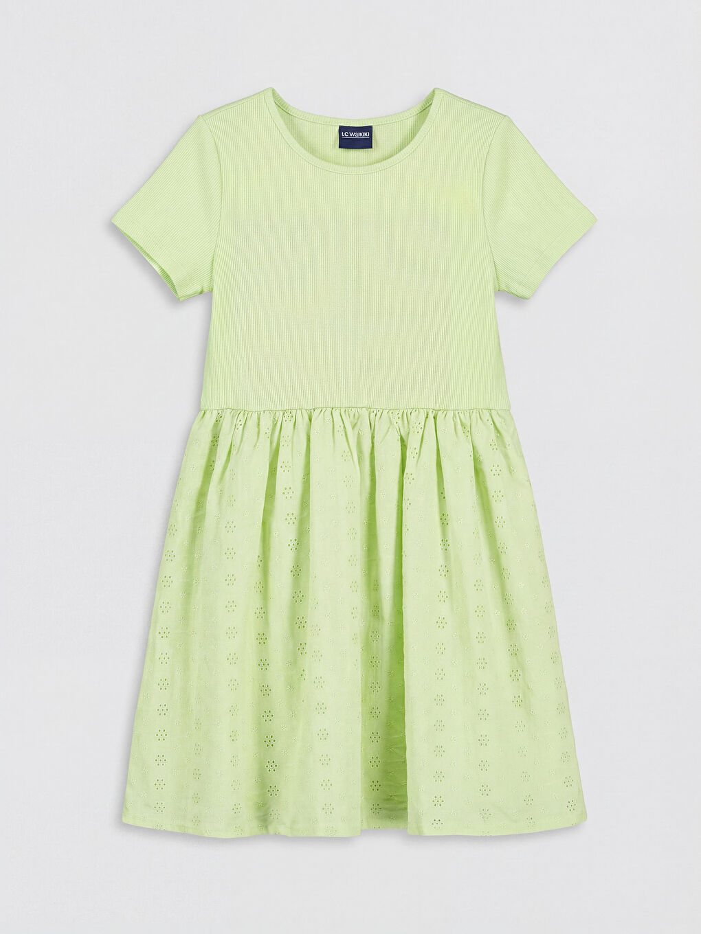 Yeşil Fisto Detaylı Kız Çocuk Elbise