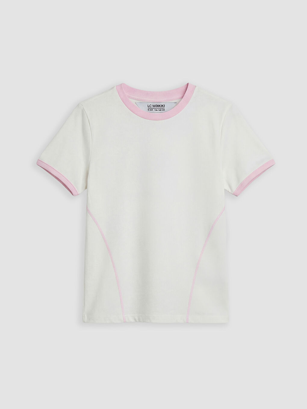 Ekru Bisiklet Yaka Soft Touch Kız Çocuk Tişört-1