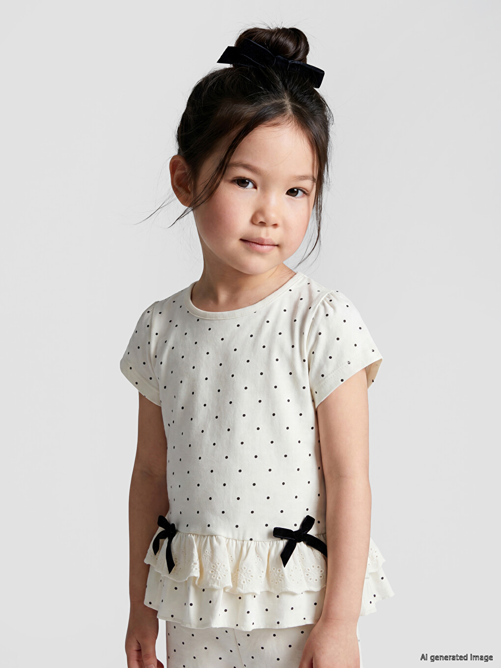 Polka Dot Frilled Girls' T-Shirt