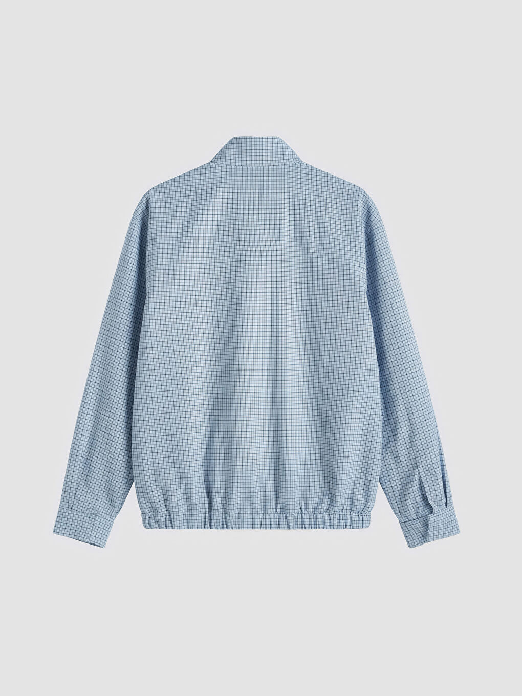 Mavi Dik Yaka Ekose Oversize Kadın Yağmurluk-1