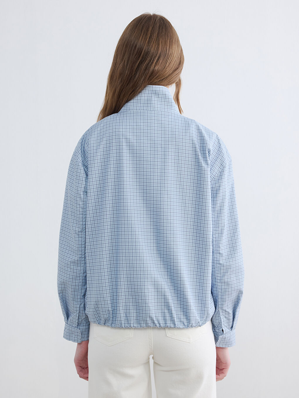 Mock Neck Plaid Oversize Women's Raincoat-4