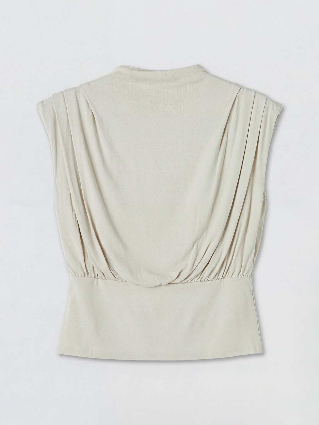 Bej Dik Yaka Büzgülü Bluz	Mock Neck Ruched Blouse-5