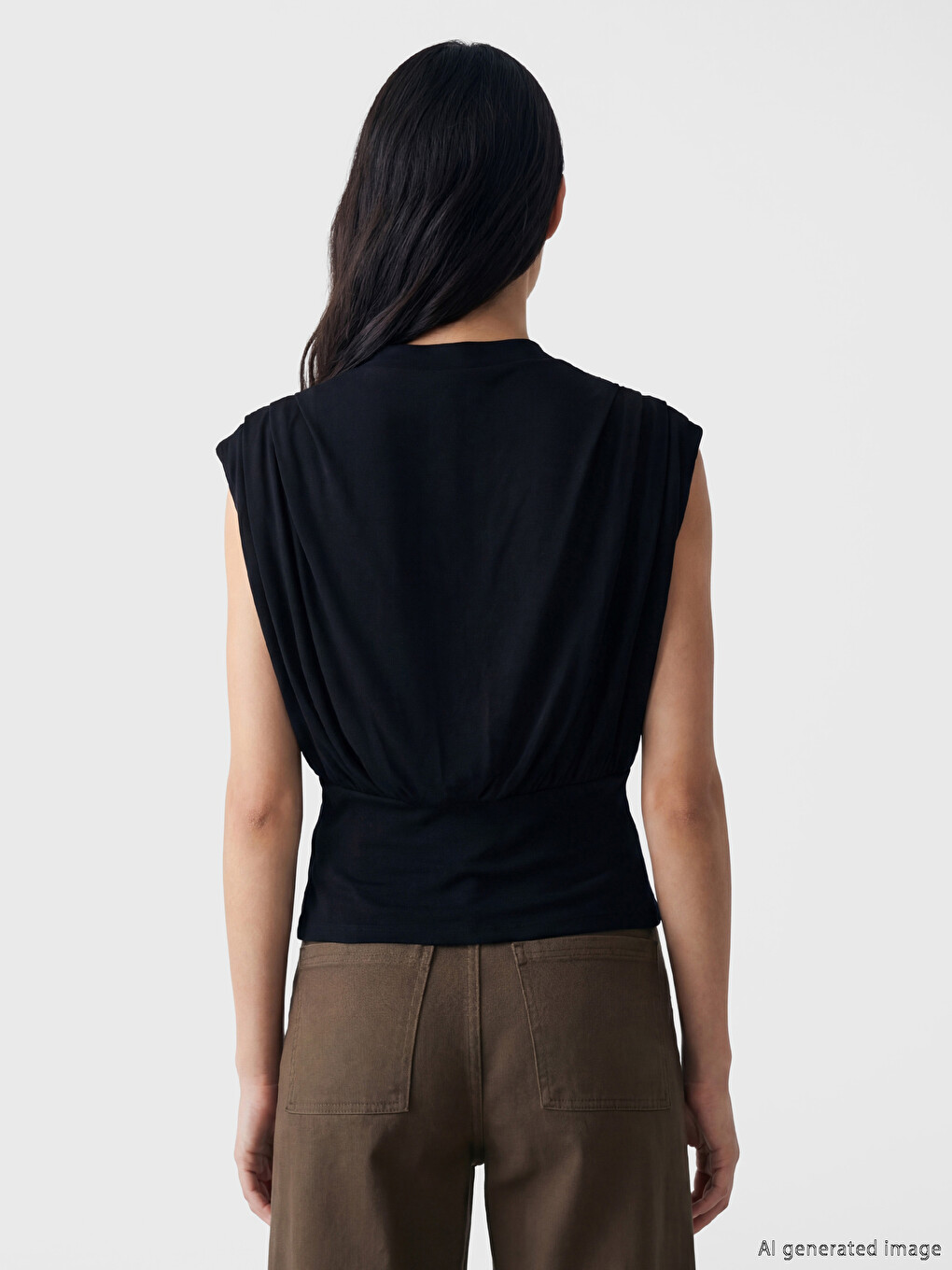 Siyah Dik Yaka Büzgülü Bluz	Mock Neck Ruched Blouse-3