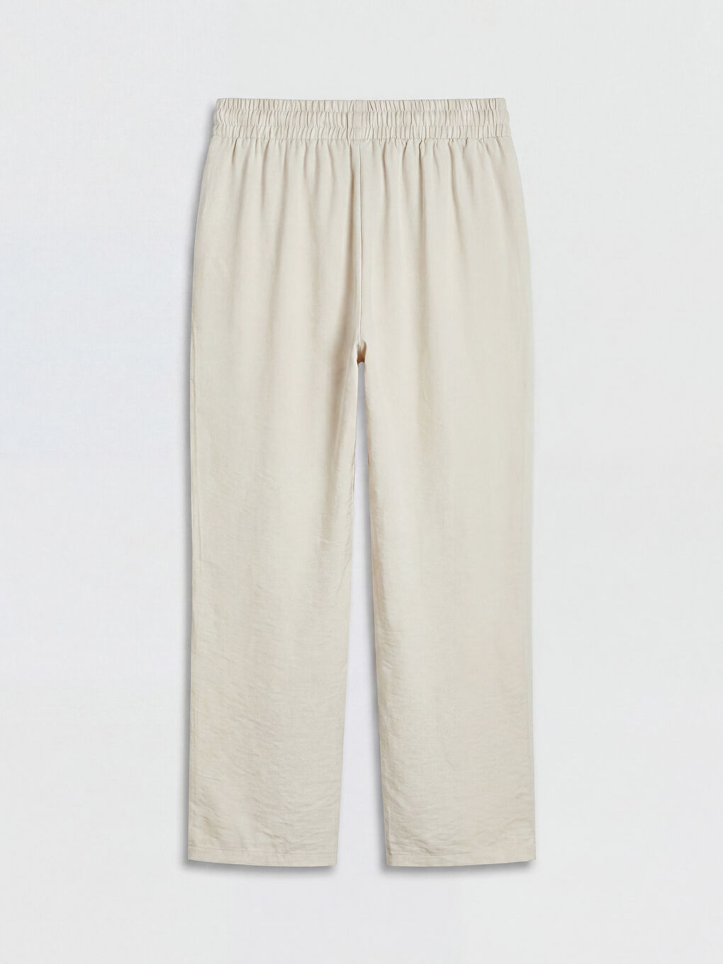 Bej Beli Lastikli Keten Karışımlı Kadın Pantolon-1