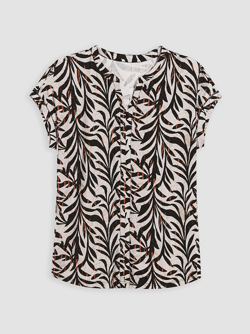 Notch Neck Patterned 100% Cotton Blouse-4