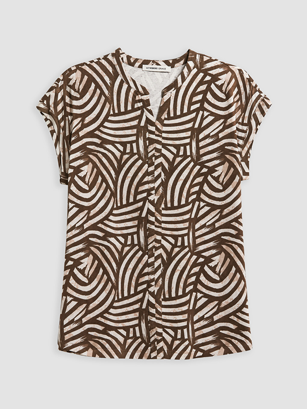 Notch Neck Patterned 100% Cotton Blouse-4