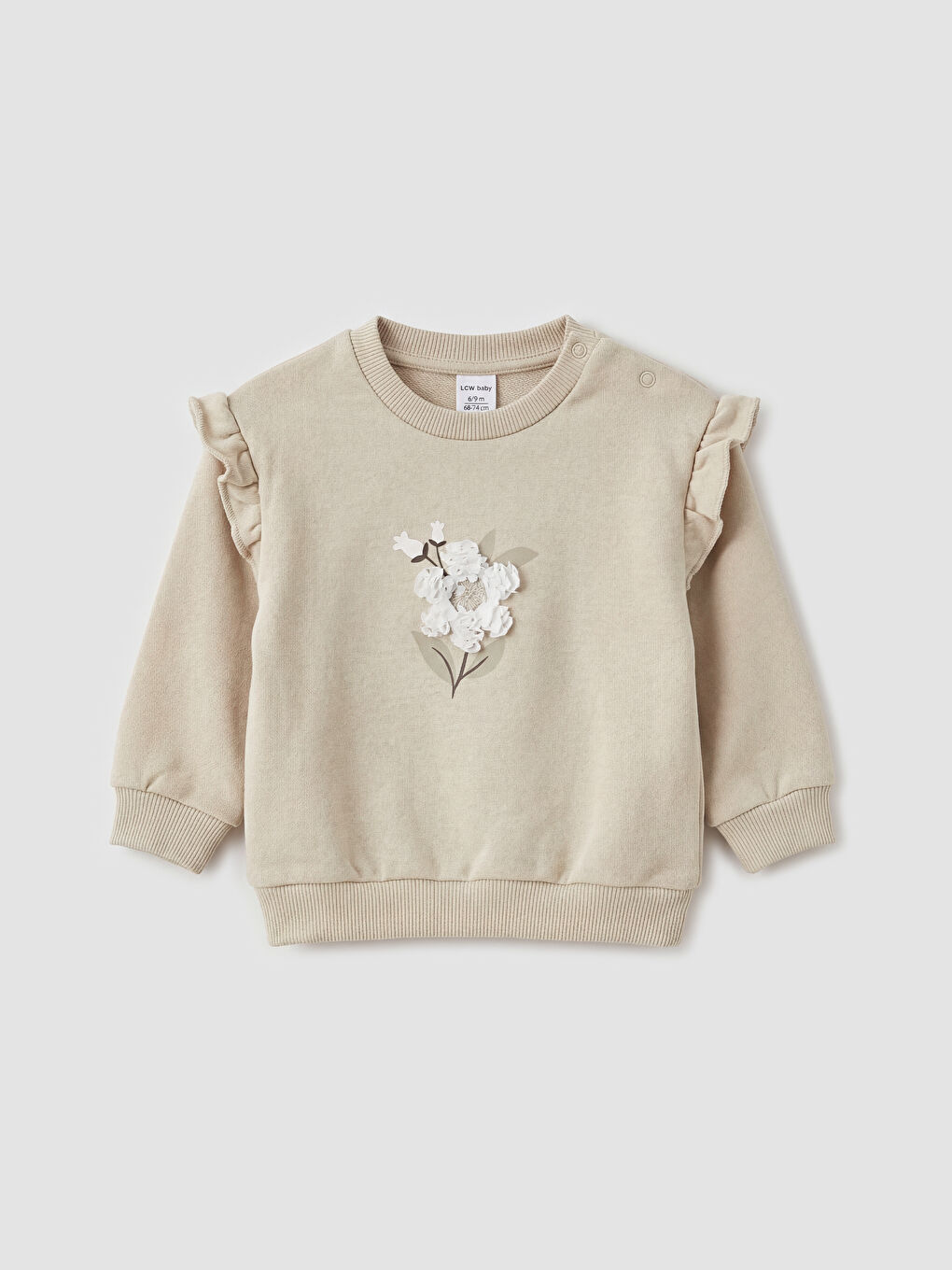 Bej Bisiklet Yaka Kız Bebek 2'li Sweatshirt-2