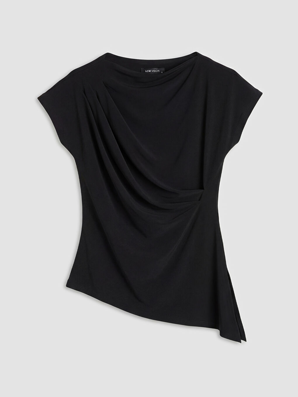 Siyah Kayık Yaka Büzgülü Bluz