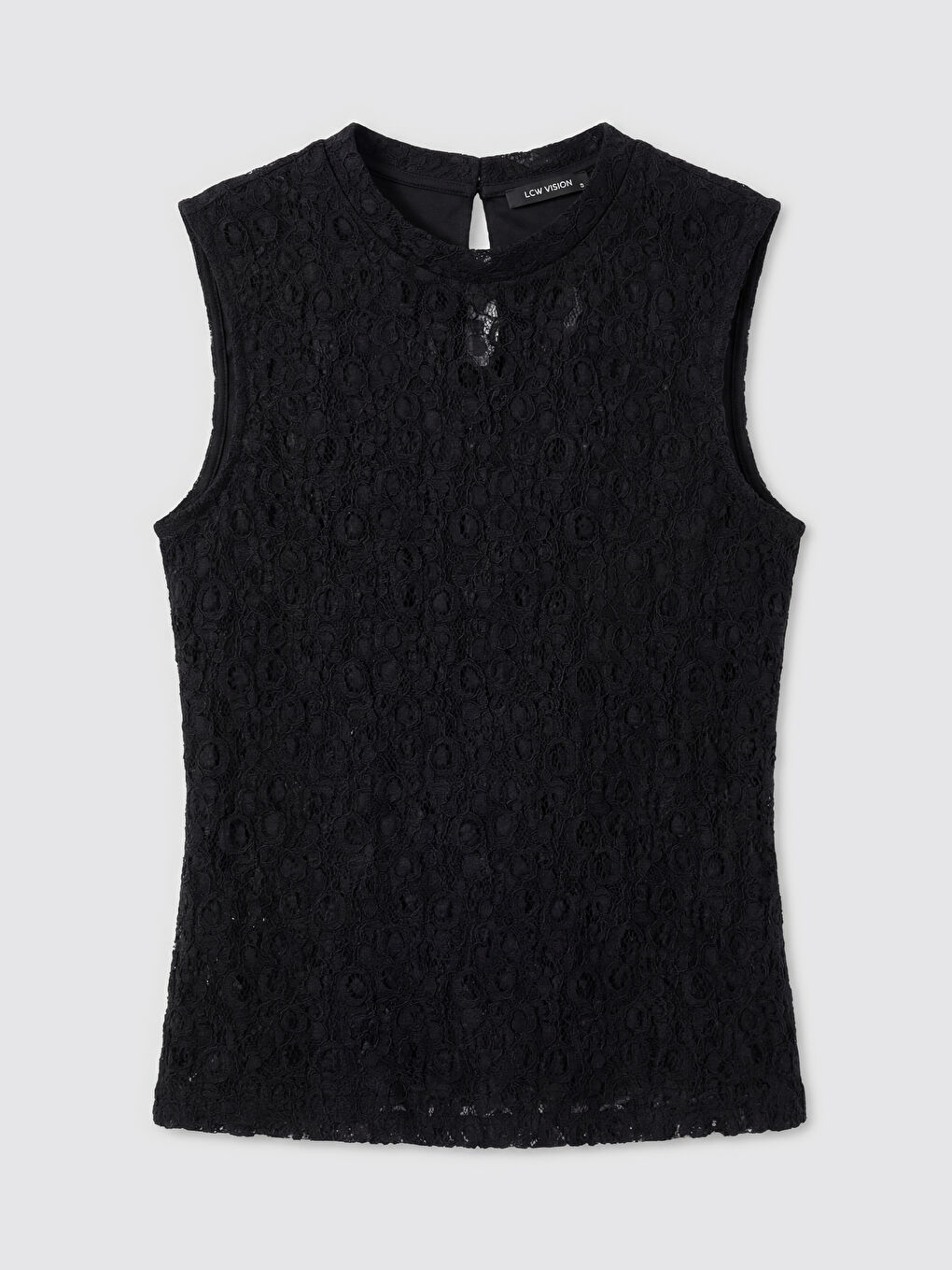 Siyah Bisiklet Yaka Dantelli Bluz-4