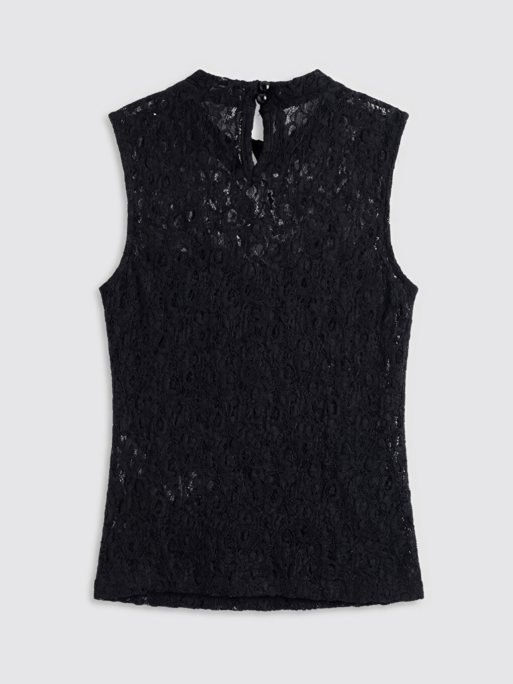 Siyah Bisiklet Yaka Dantelli Bluz-5