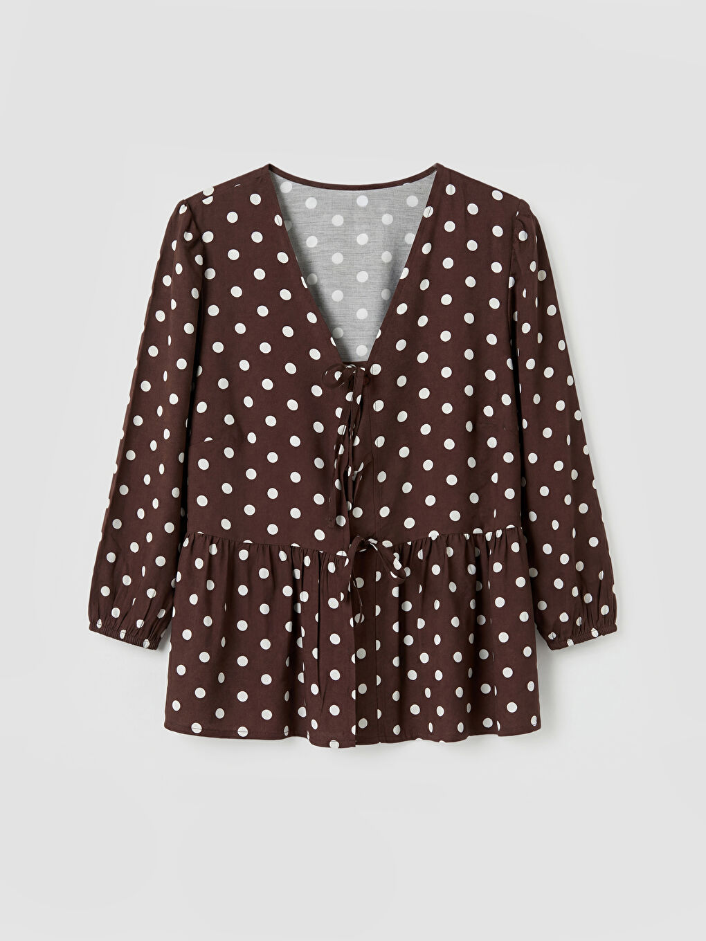 Kahverengi V Yaka Puantiyeli Bluz