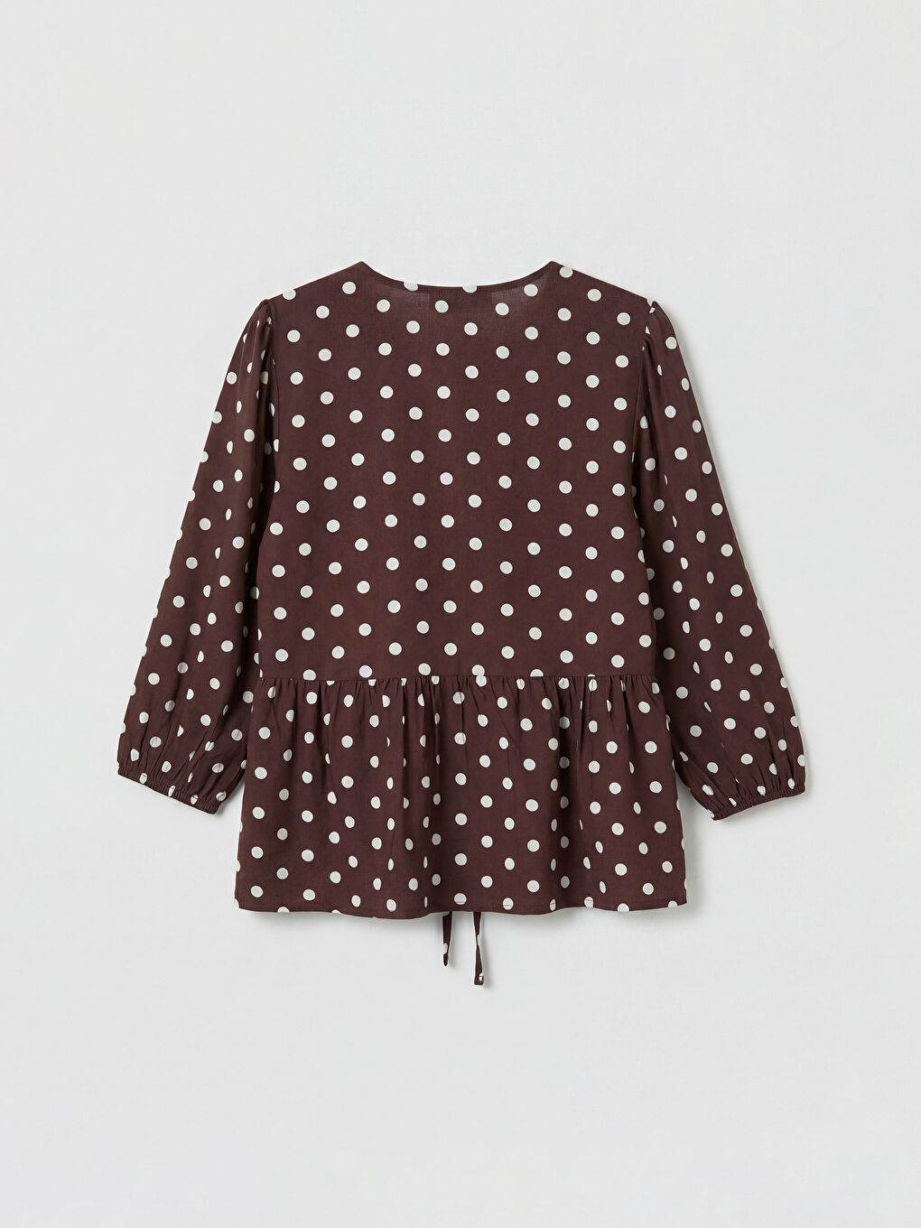 Kahverengi V Yaka Puantiyeli Bluz-1