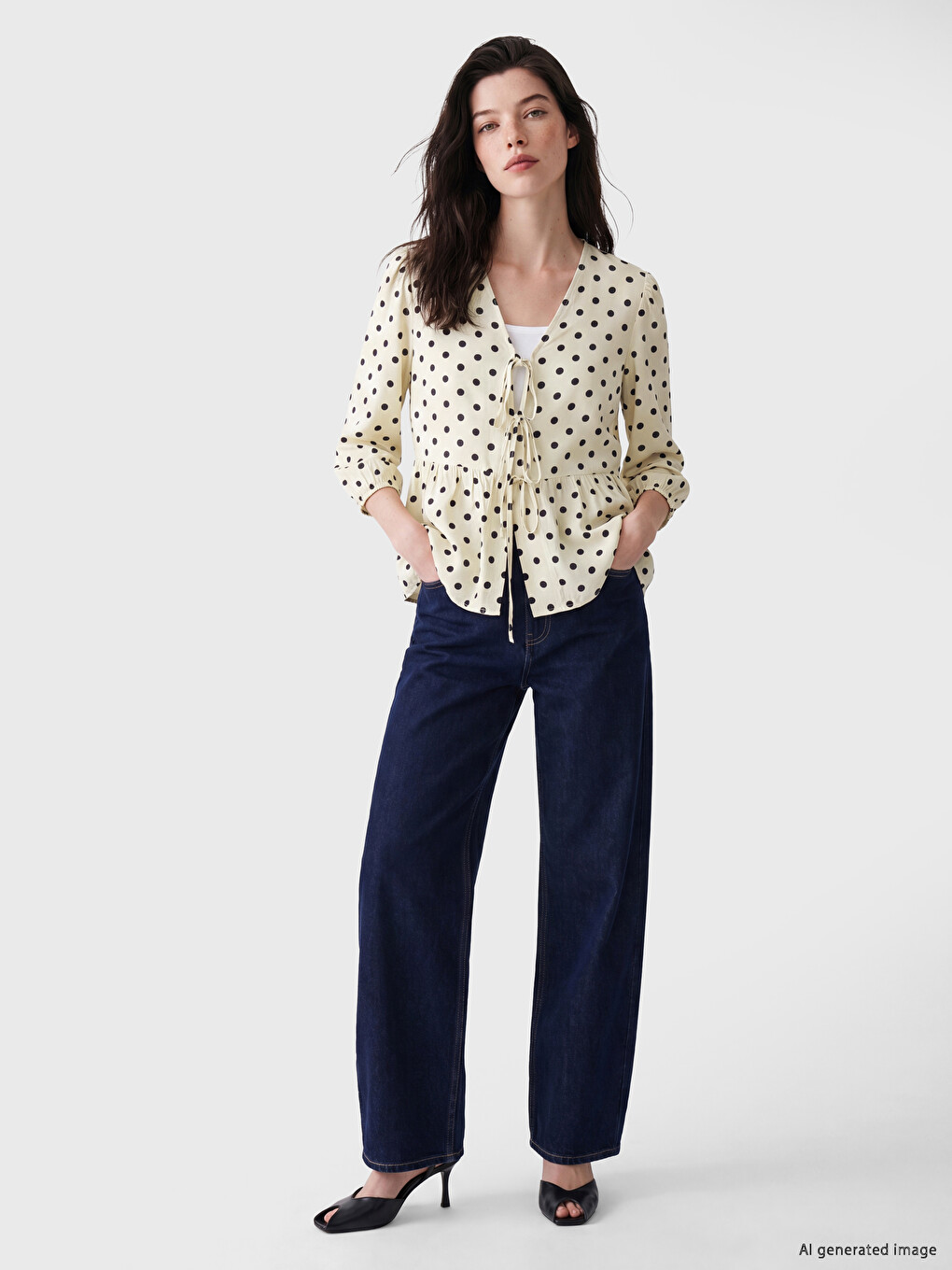 V Neck Polka Dot Blouse-1