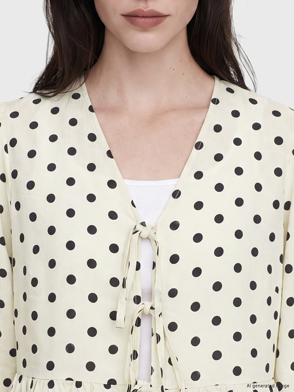 V Neck Polka Dot Blouse-2