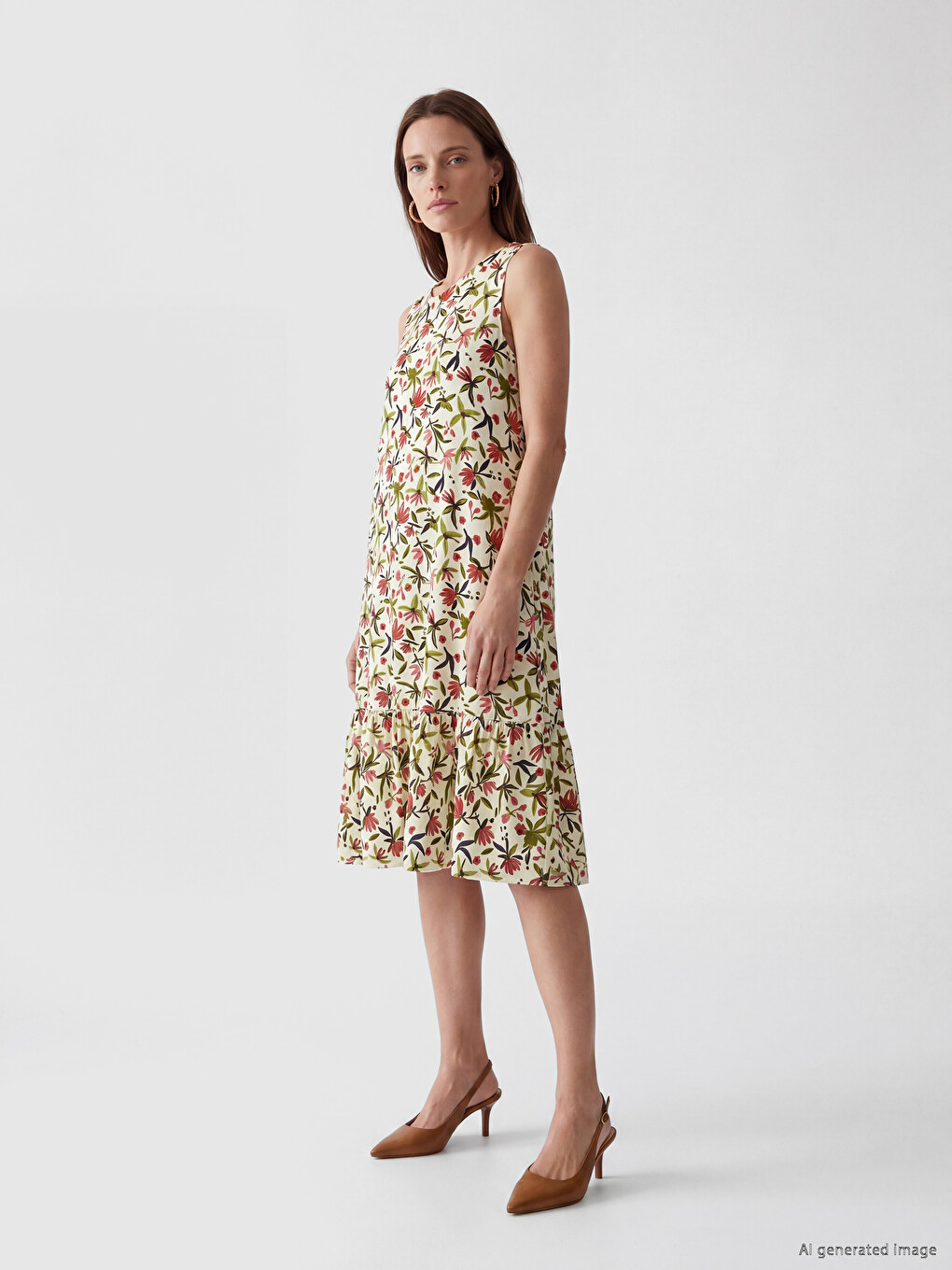 Crew Neck Floral A-Line Dress