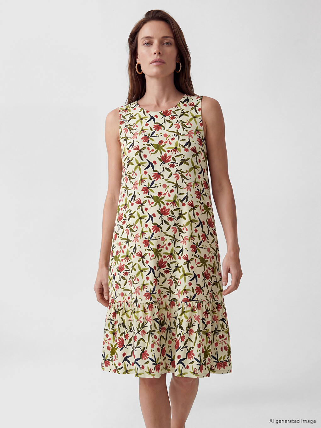 Crew Neck Floral A-Line Dress-1
