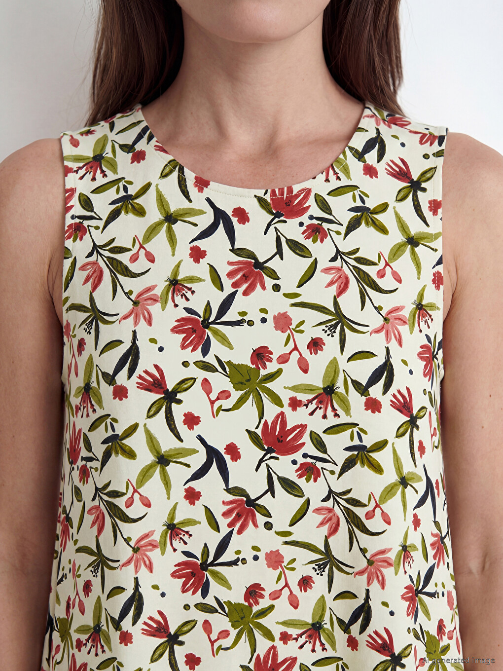 Crew Neck Floral A-Line Dress-2