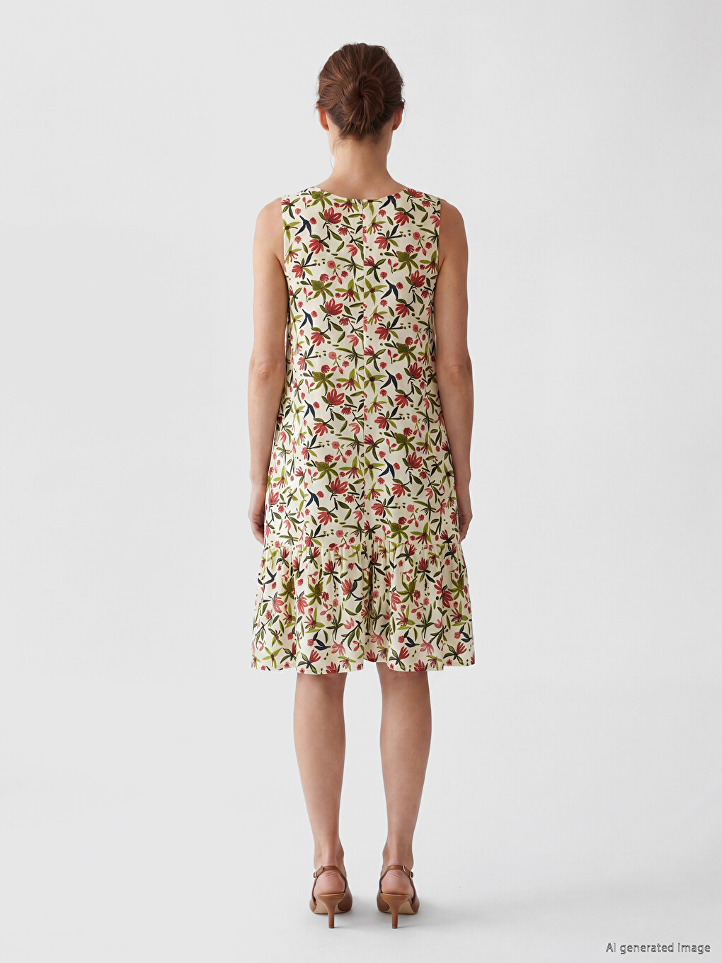Crew Neck Floral A-Line Dress-3