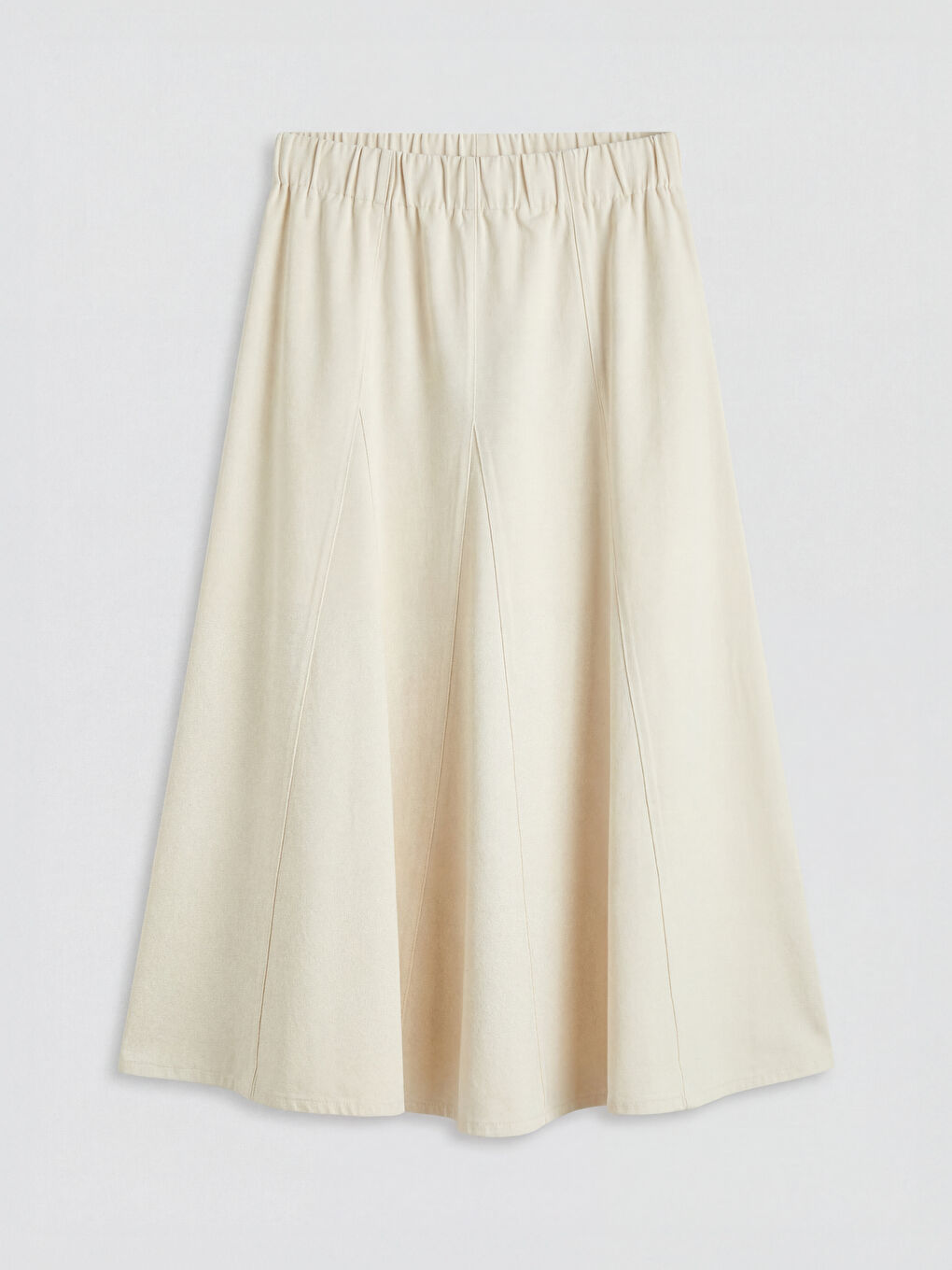 Ekru Beli Lastikli Kloş Jean Etek